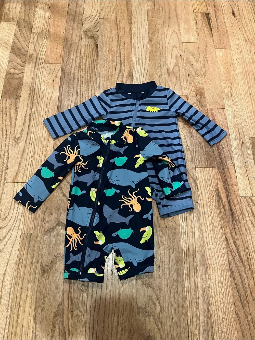 Carter's simplejoys Navy & Blue Striped & Ocean Print Swim Rompers - 2-Pack
